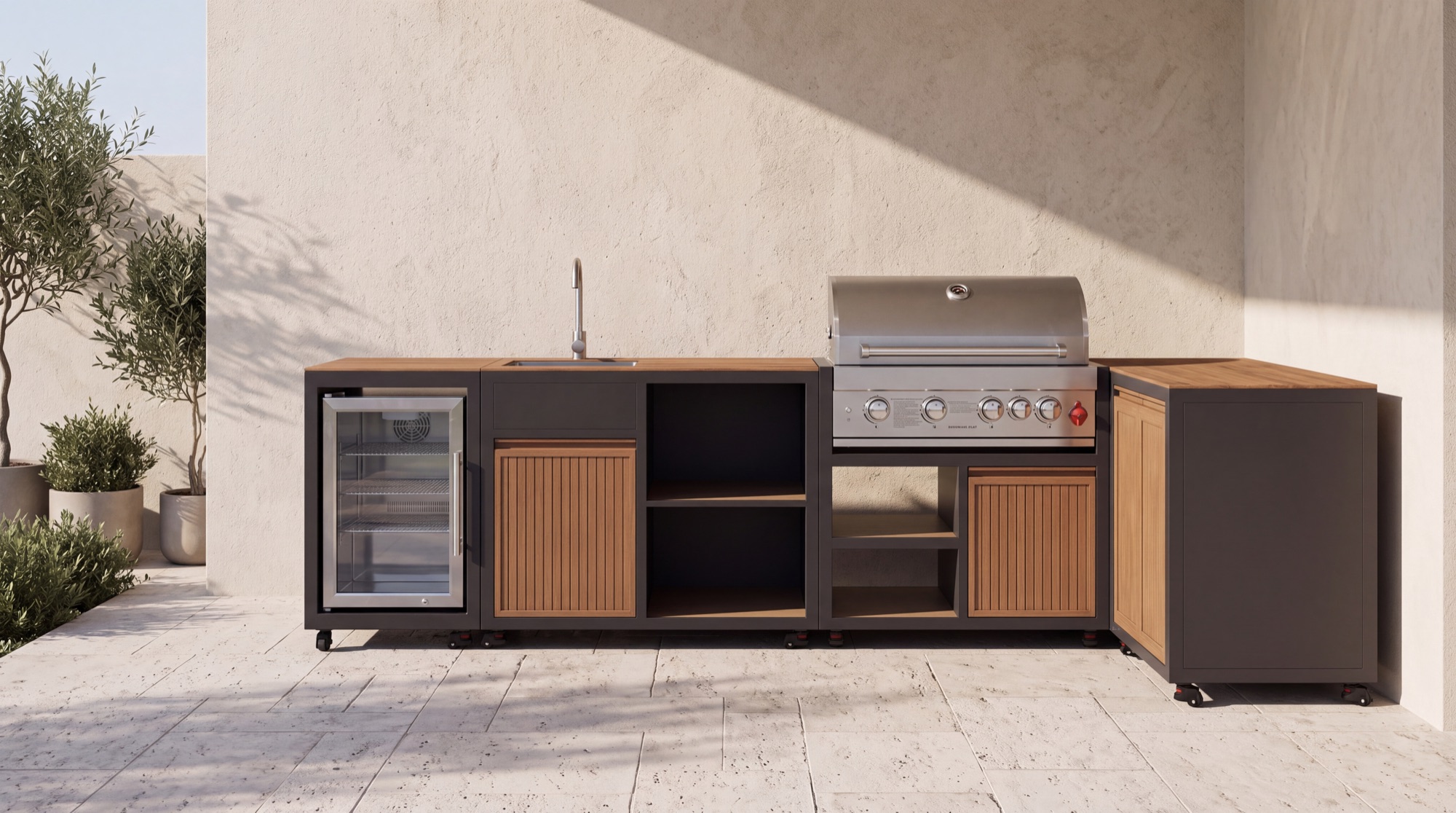 Avenorhaus KC-14 modular outdoor kitchen on a pale architectural terrace